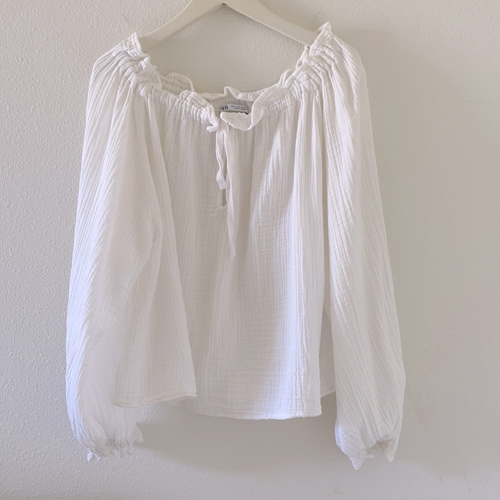Zara white textured cotton airy top